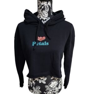 Retals And Peacocks Cropped Hoodie with Stemmed Rose Graphic